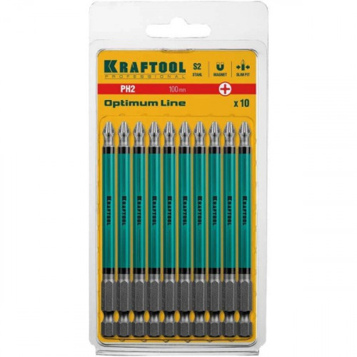 Набор бит OPTIMUM PH2, 100мм, 10шт // KRAFTOOL 26122-2-100-10
