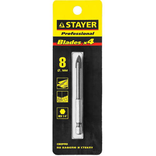 Сверло по стеклу и кафелю  PROFESSIONAL  8мм // STAYER  2985-08_z01