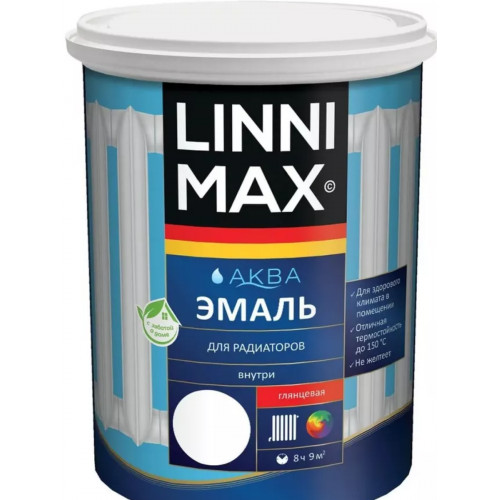 Эмаль акриловая LINNIMAX Аква эмаль д/радиаторов колеруемая Белая 0,9 л