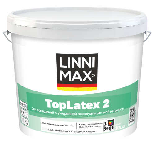 Краска в/дисперсионная д/внутренних работ LINNIMAX Toplatex2, База 1, 10л