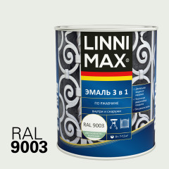 Эмаль алкидная LINNIMAX по ржавчине 3 в 1, RAL 9003 Белая 2,5 л