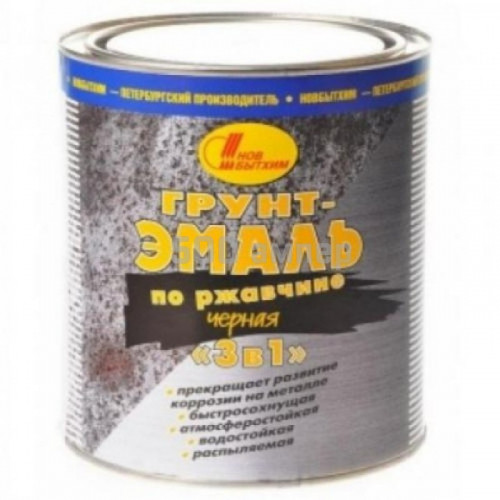 Эмаль алкидная по ржавчине 3 в 1 Черная 0,4 л //Новбытхим